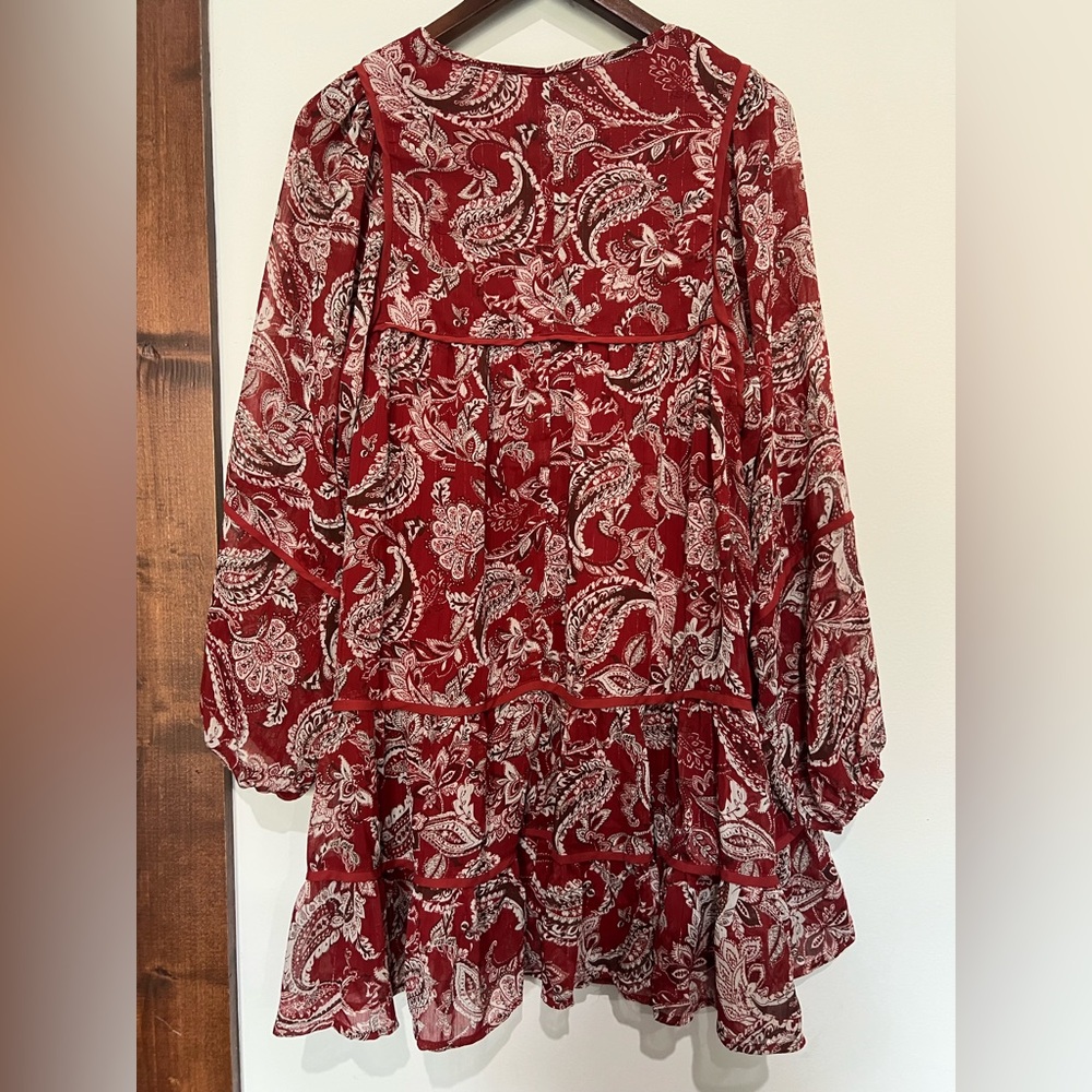 Blue Rain Red Paisley Long Sleeve Tiered Smocked Front Dress Size XS - Picture 3 of 7